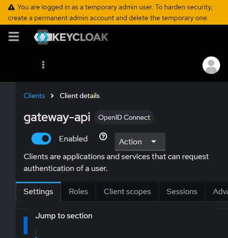 Keycloak: client gateway-api trong realm order-playground