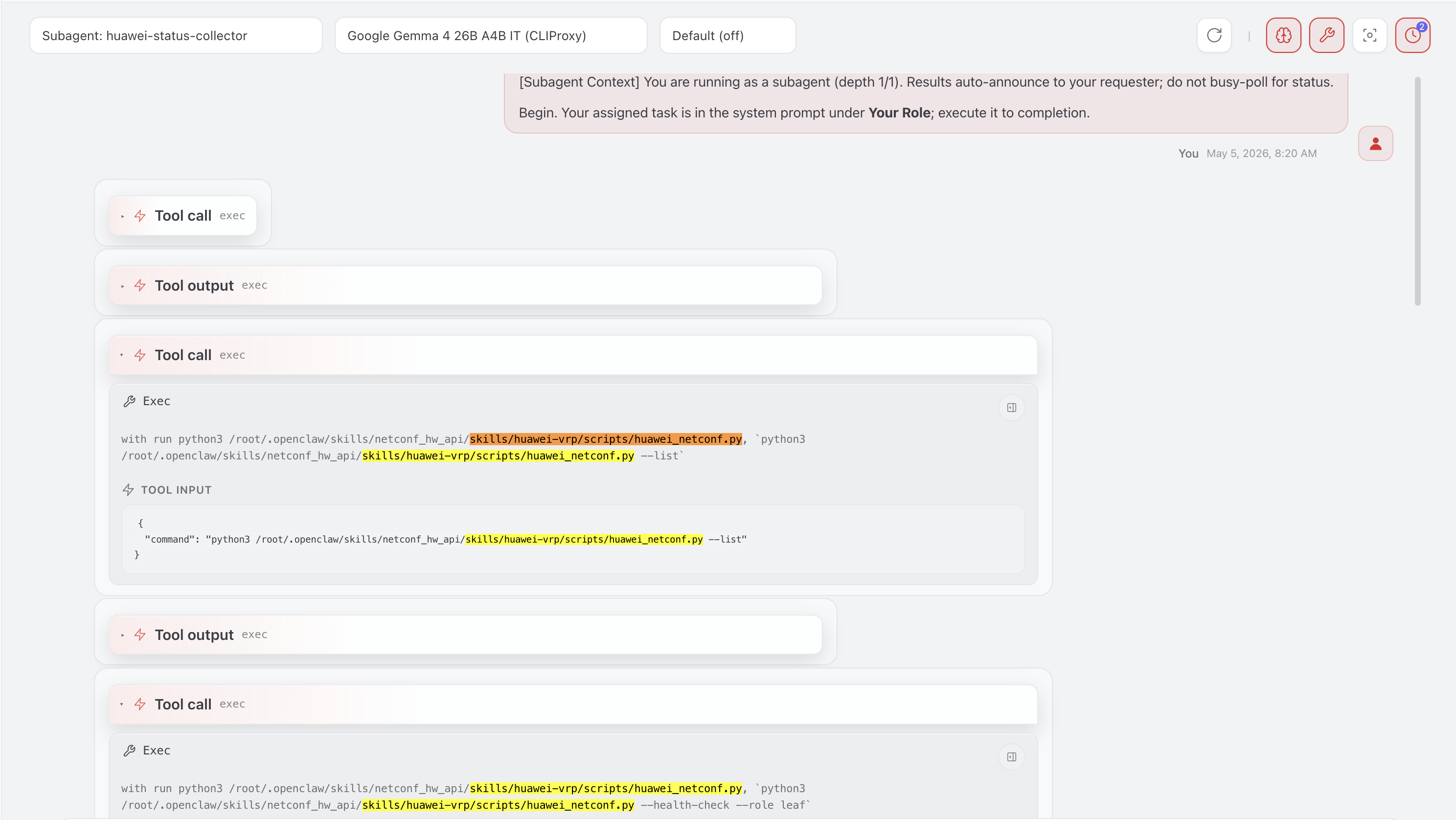 Main agent calls sessions_spawn to delegate the task to a subagent.