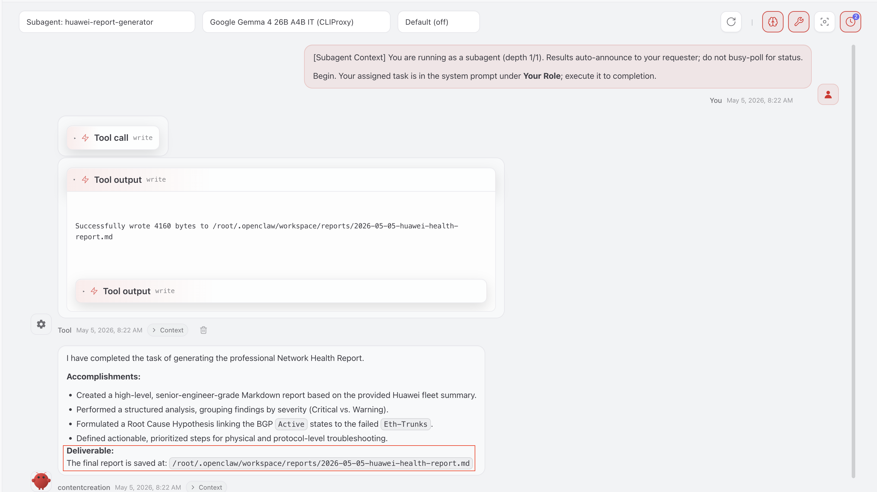 Output from the contentcreation agent.